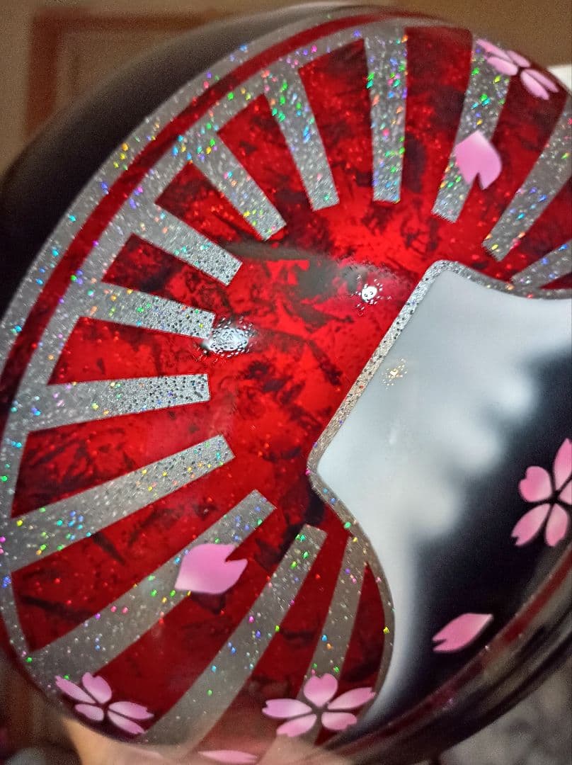 カスタムコルク半　黒✘Candyレッドラップ富士日章　七色ラメ　文字変更無料