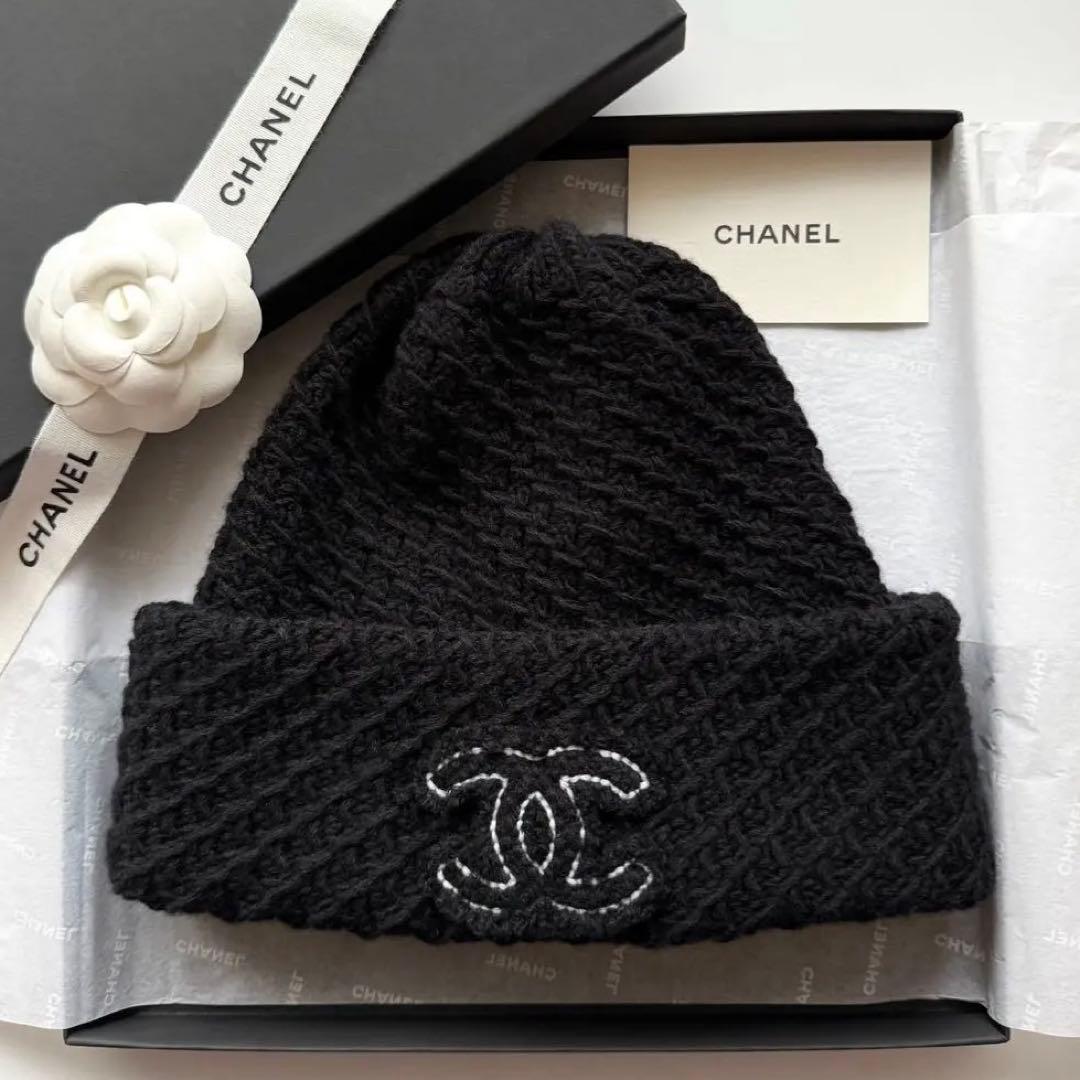 未使用 CHANEL シャネル ニット帽 ビーニー 24A ブラック 黒