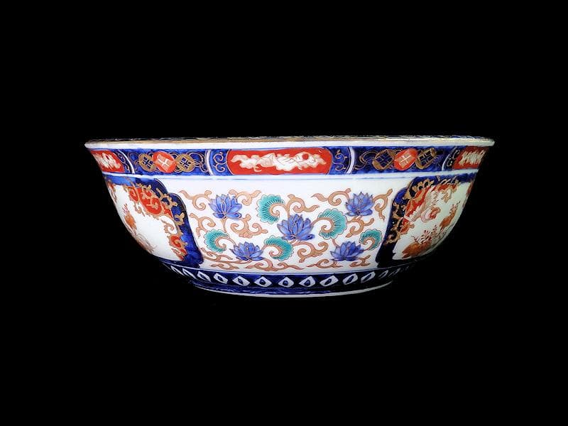 古伊万里　金襴手　流水にオシドリ　菊に尾長鳥の図　大鉢　D078AS-fbqm