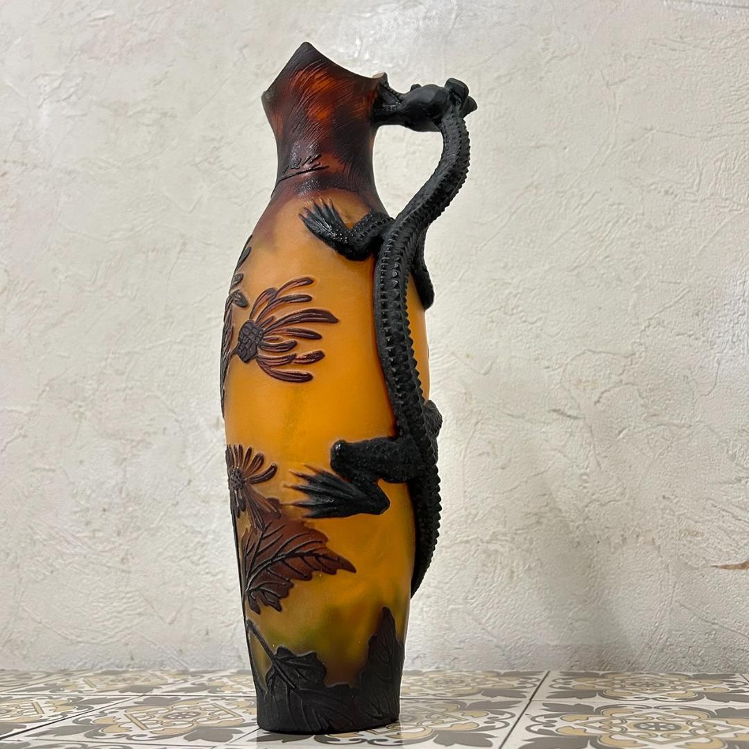 エミール　ガレ風　花瓶　被せガラス　蜥蜴紋　　 高さ30ｃｍ