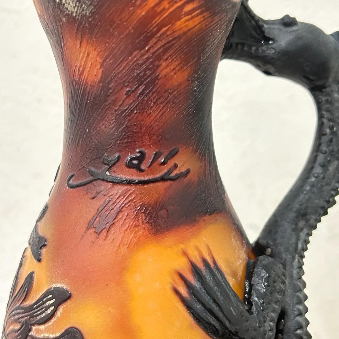 エミール　ガレ風　花瓶　被せガラス　蜥蜴紋　　 高さ30ｃｍ