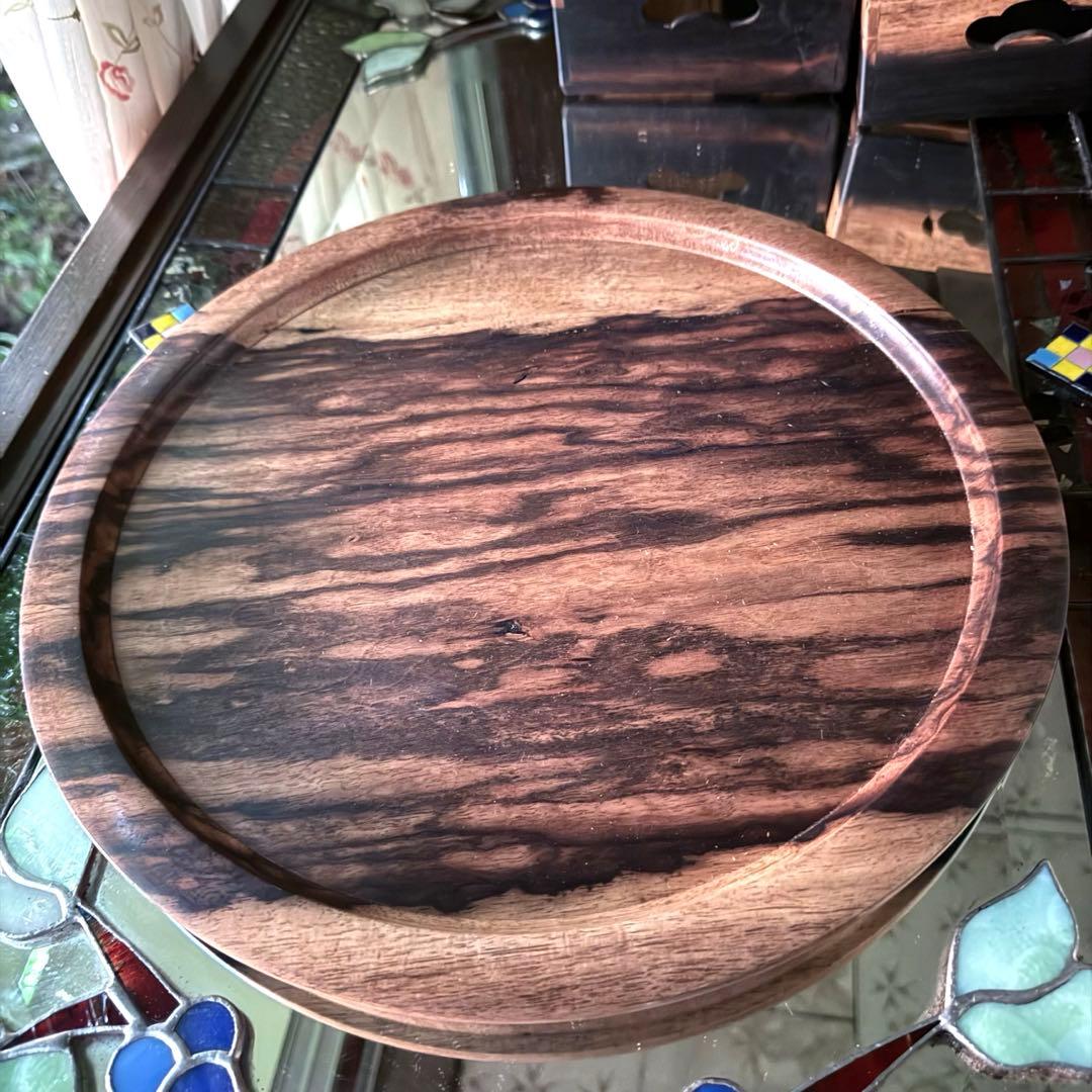 感謝お嫁入り‼️KUROGAKI孔雀杢なめらか白❌黒黒柿孔雀杢大盆