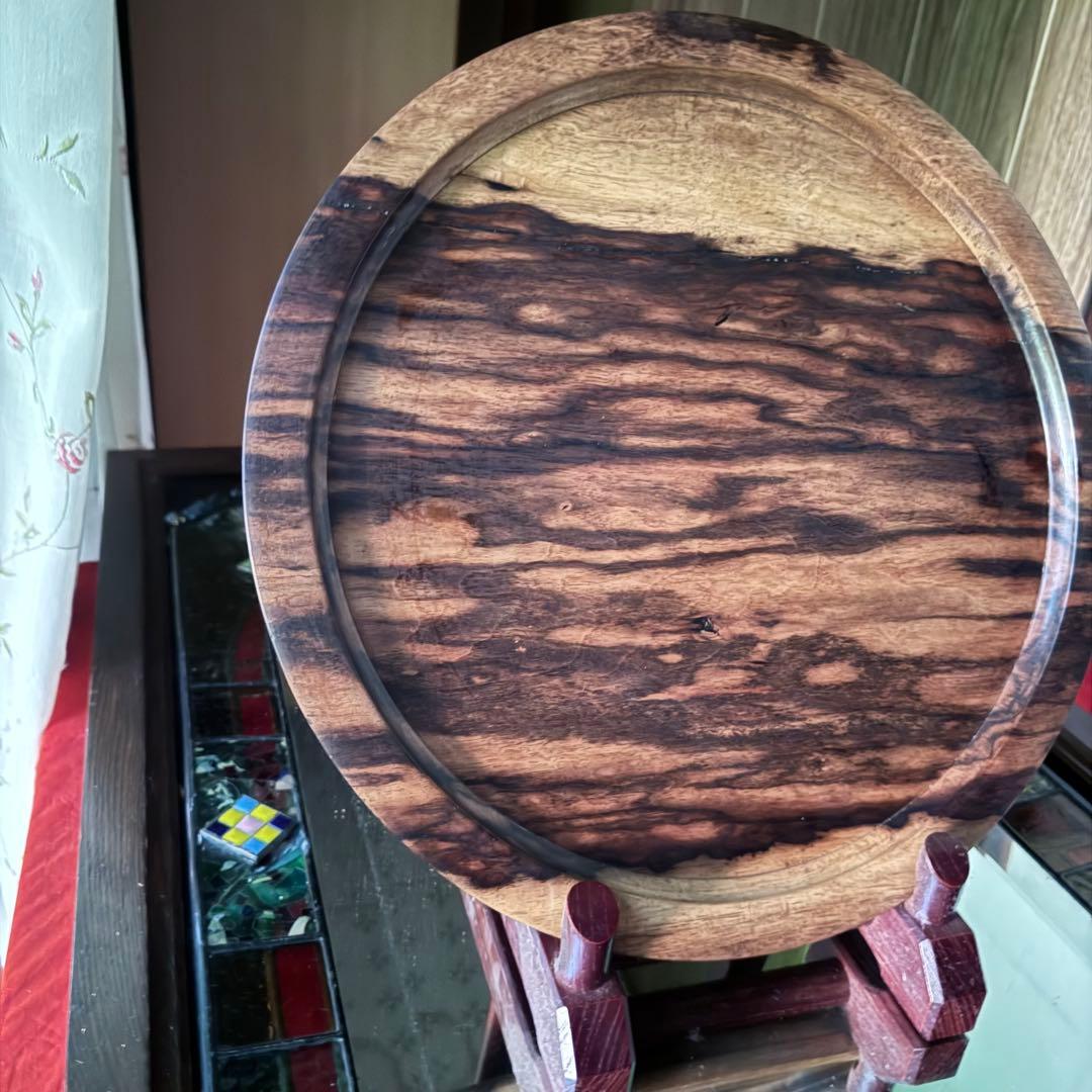 感謝お嫁入り‼️KUROGAKI孔雀杢なめらか白❌黒黒柿孔雀杢大盆