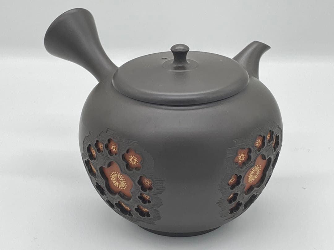 【美品】常滑焼 二代 間野舜園 茶注 急須 作彫刻文 煎茶道具 共箱 専用布付き