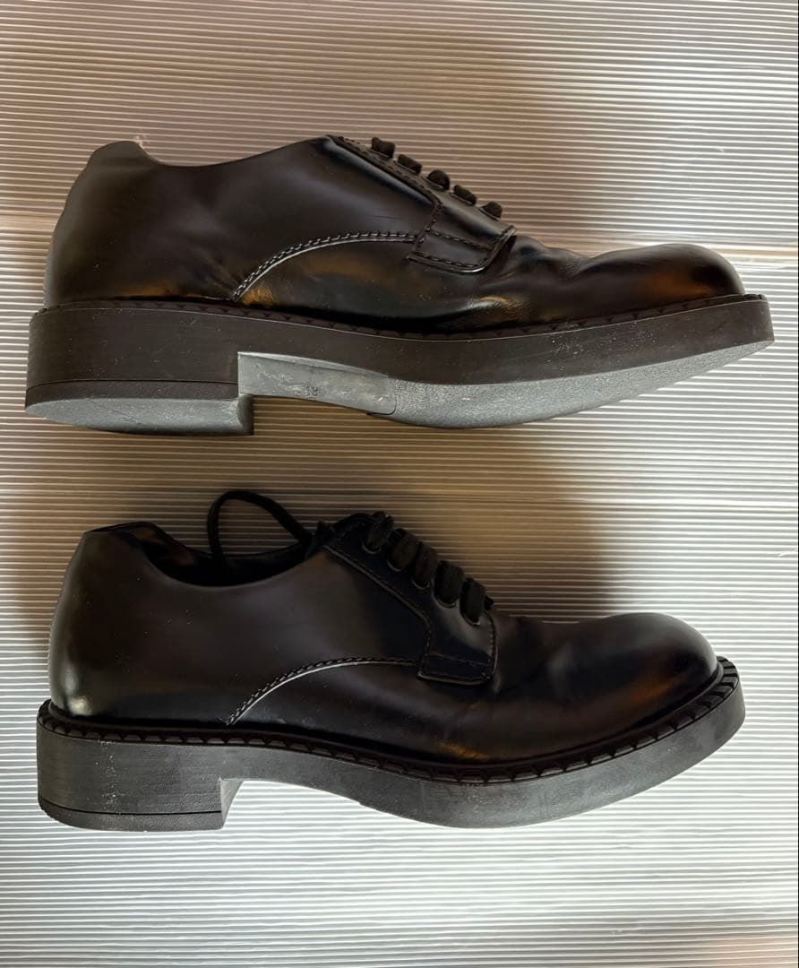 PRADA プラダ ブラッシュドレザー プレーントゥ シューズ 8 1/2
