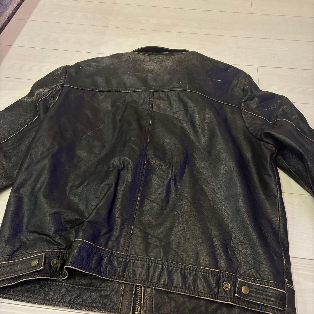 ヴィンテージ レザージャケット ブラック 本革 バイカー タロンジップ ステッチ
