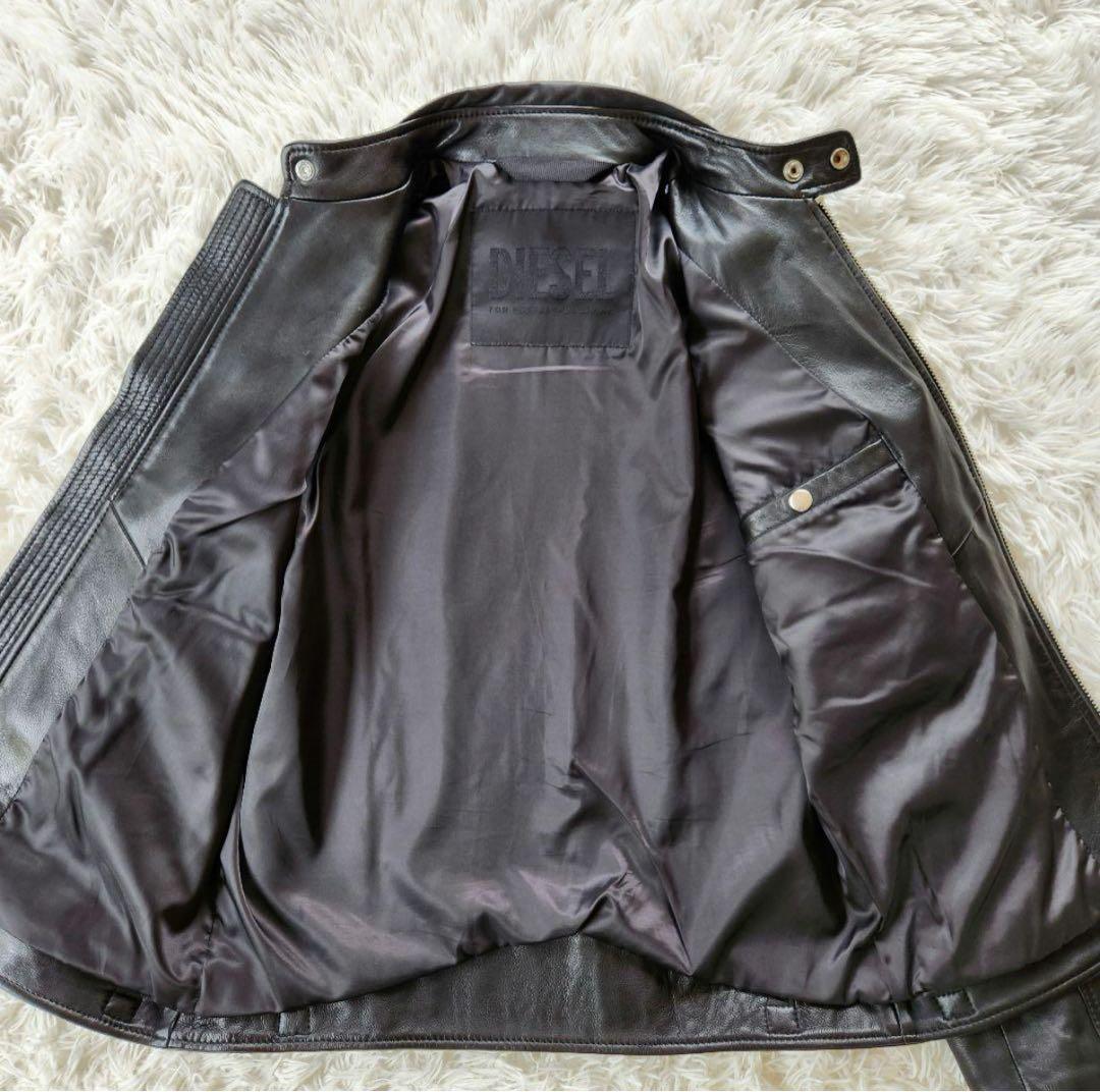 【美品】 DIESEL レザージャケット シングル ライダース 肩ロゴ　黒　S