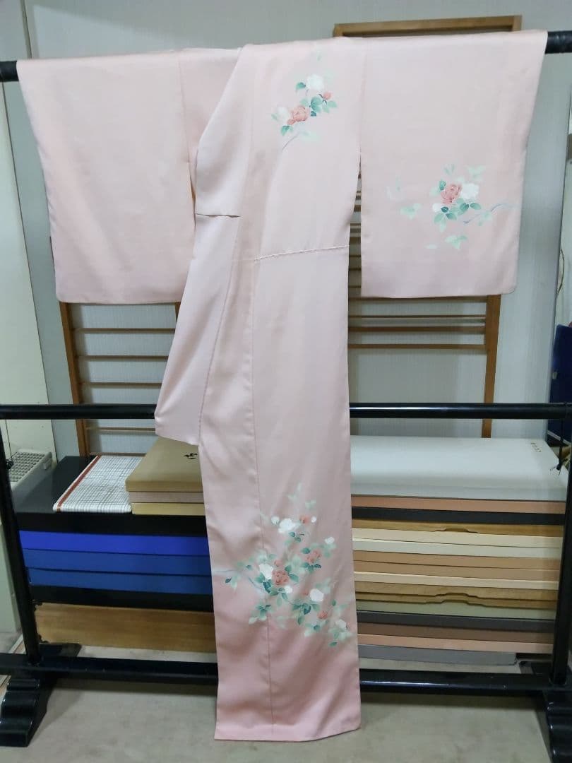 専用 最終値下げ F‐283 付下げ 薄ピンク 袷 枝花 暈し 重ね衿付 美品