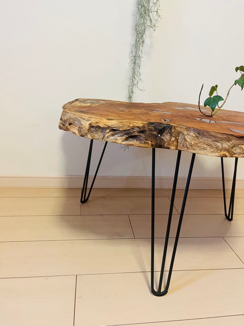 けやき　輪切りテーブル　一枚板　ローテーブル サイドテーブル　レジンテーブル