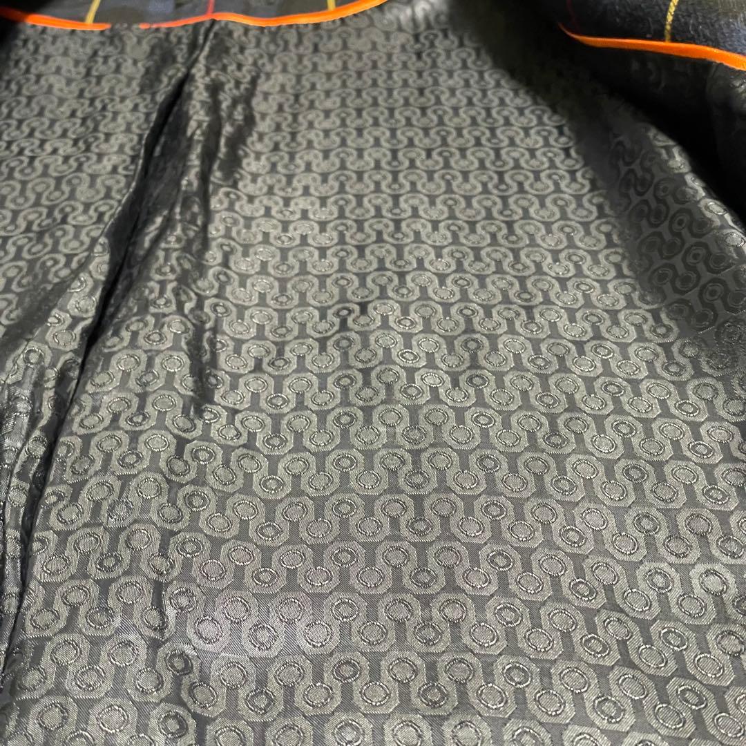 【メゾンレネール】美品チェック ダブル チェスター ロング エンブレム ネイビー