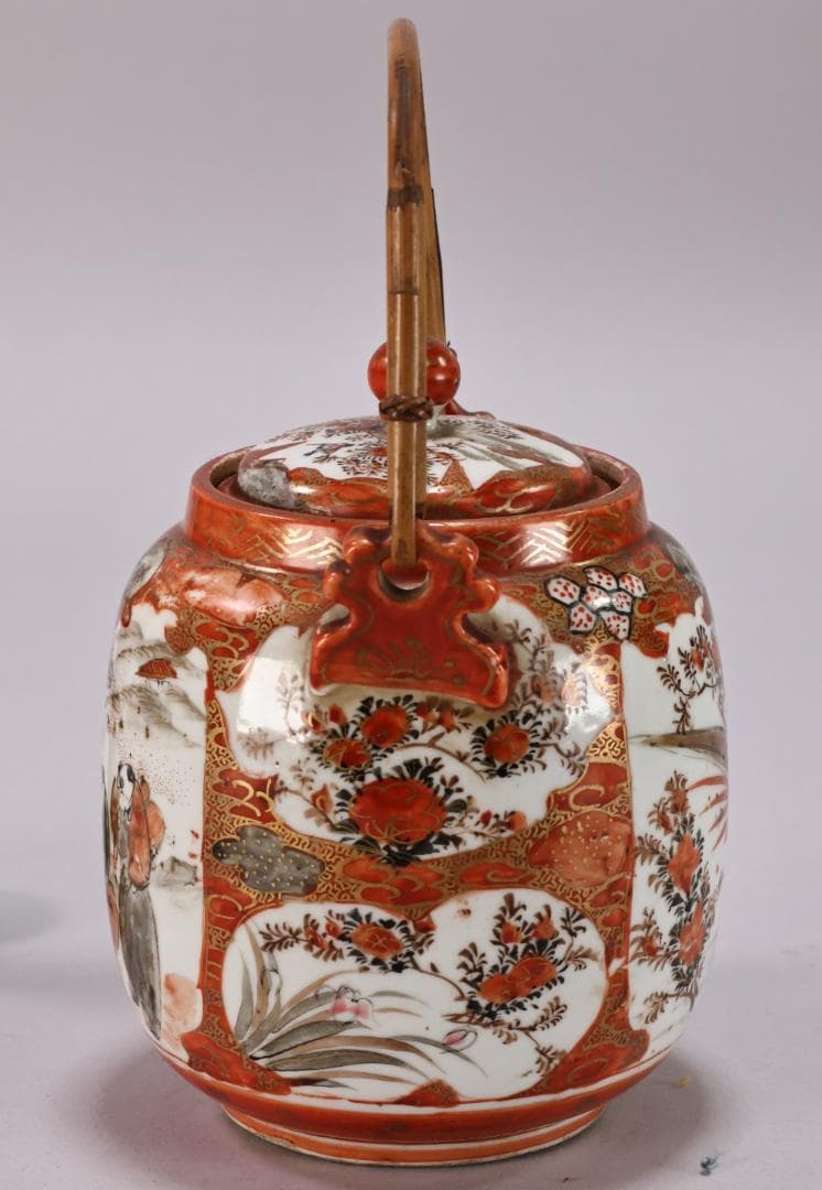 明治期　九谷造　赤絵　花鳥唐子図　注水　急須　重さ347ｇ　茶道具　煎茶道具