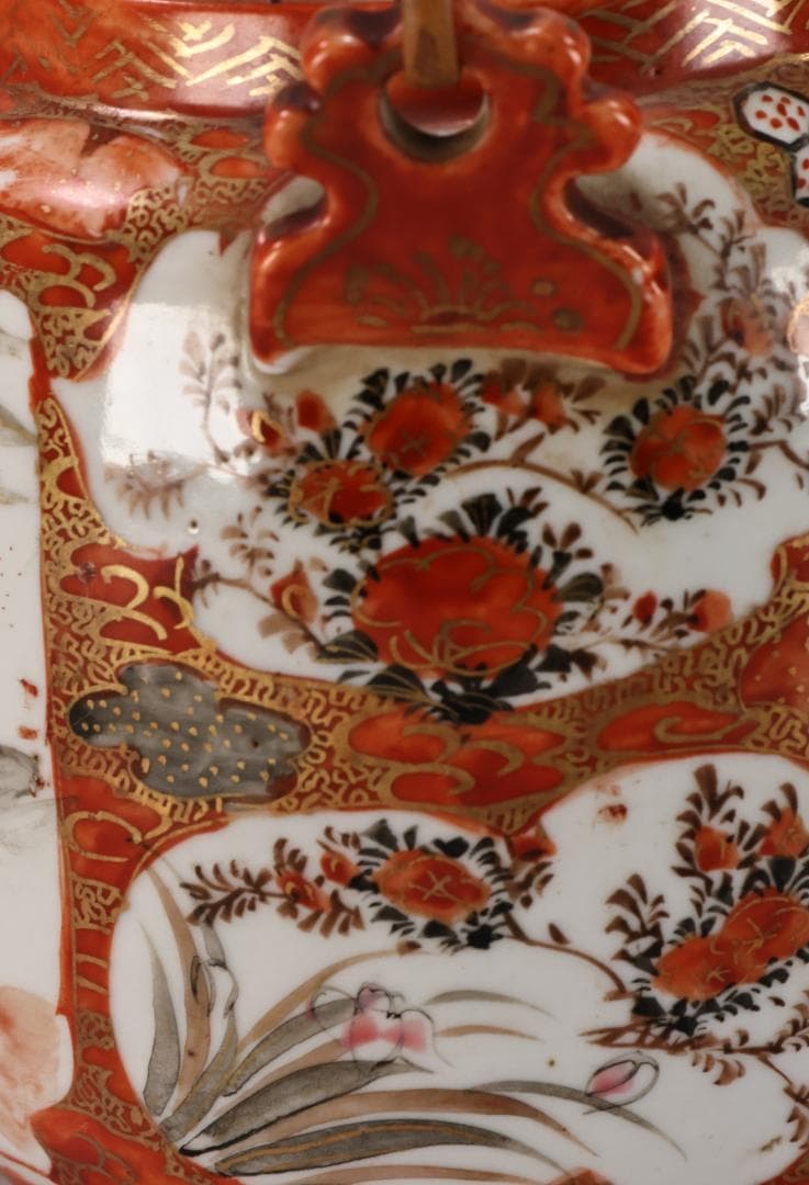 明治期　九谷造　赤絵　花鳥唐子図　注水　急須　重さ347ｇ　茶道具　煎茶道具