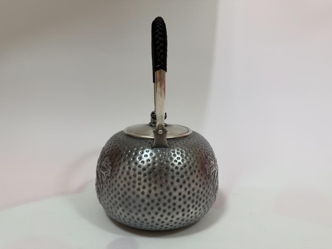 極上純銀製 牡丹文様 高工芸 湯沸 銀瓶 煎茶道具 重量1497g