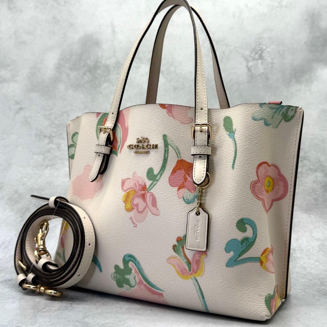 COACH コーチ ショルダーバッグ 2way PVC 花柄 クロスボディ 白