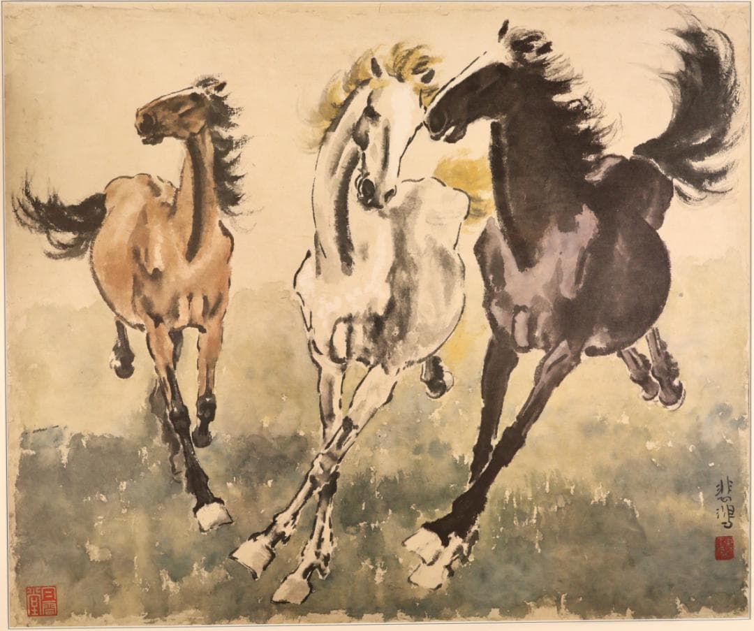 【真作】　BK272　二玄社 徐悲鴻 「 奔馬図 」 工芸画　複製画　額装