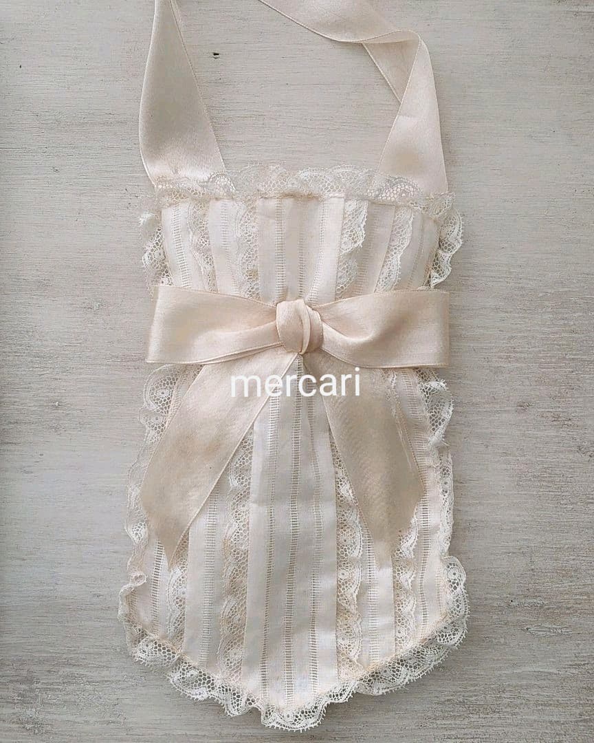 フランス製　アンティーク 初聖体のオモニエール シルクリボンとレースフリル