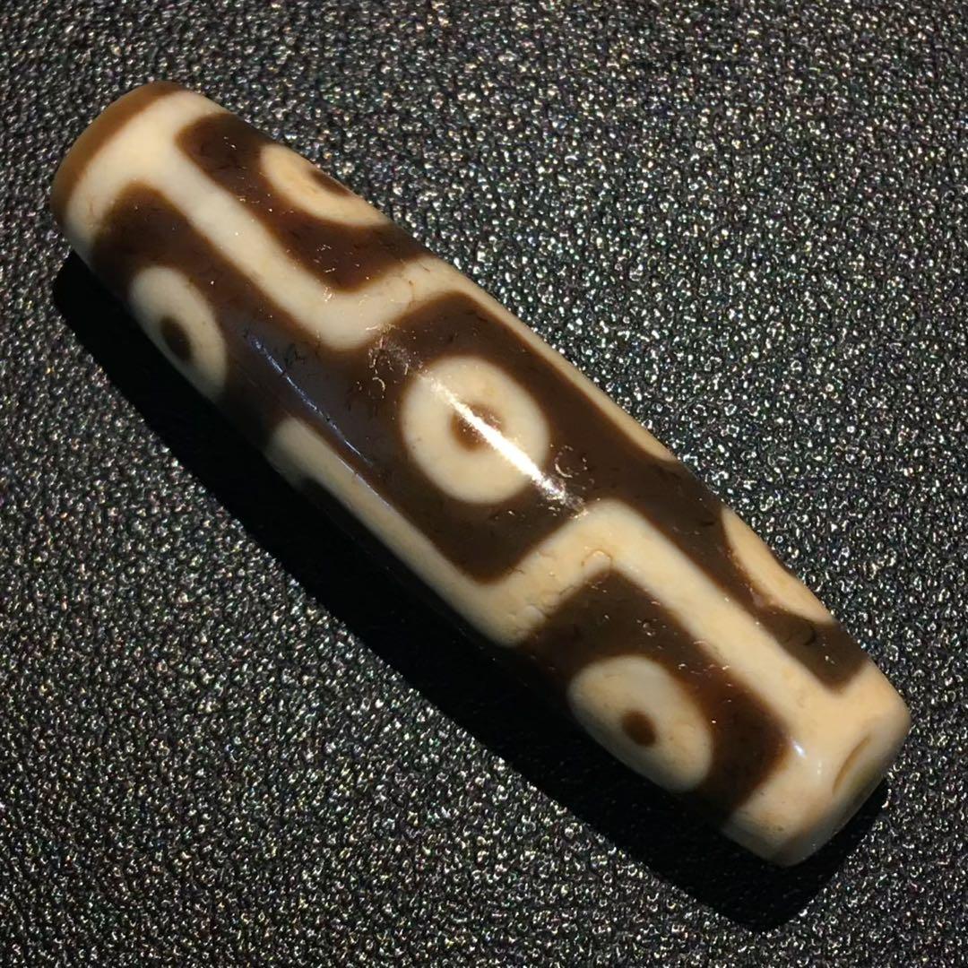 古法折線九眼天珠 希少 天珠 瑪瑙 茶 ビーズ 開運 魔除け 根付