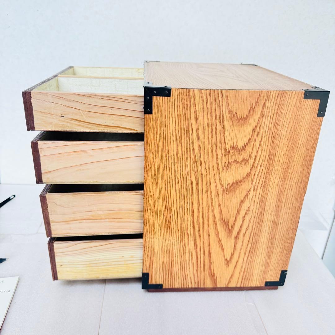 【極美品・高級材】天然木 4段5杯 小箪笥（卓上収納・アンティーク）和モダン