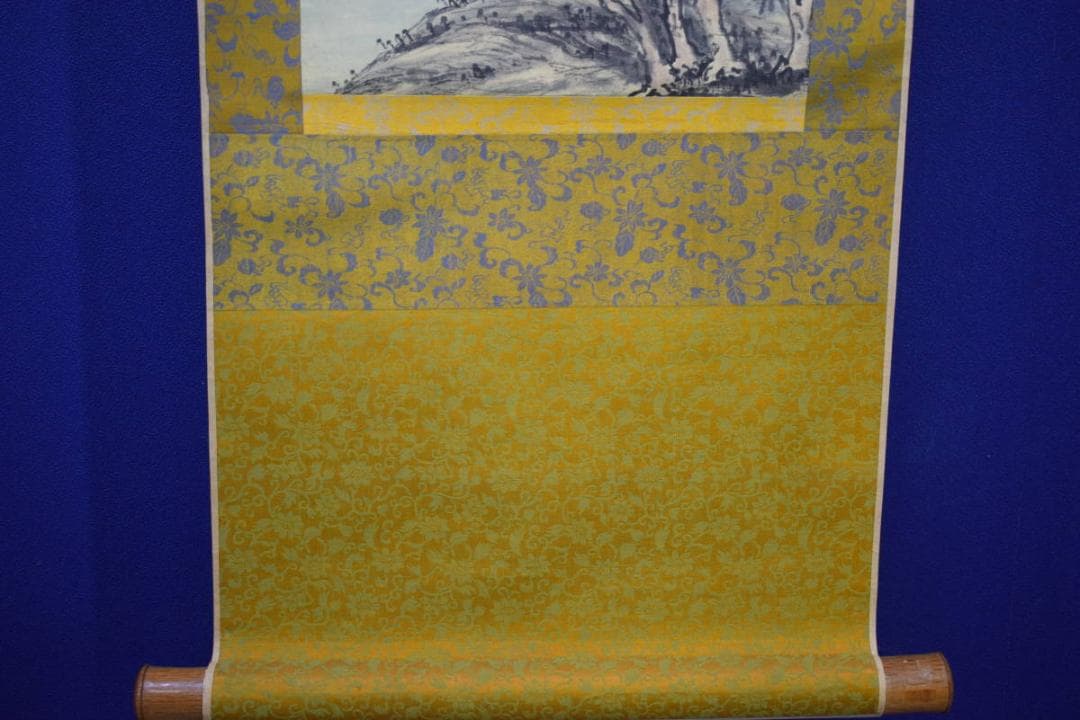 真作/李昆陽/山水画賛/舟/人物/布袋屋掛軸HJ-945