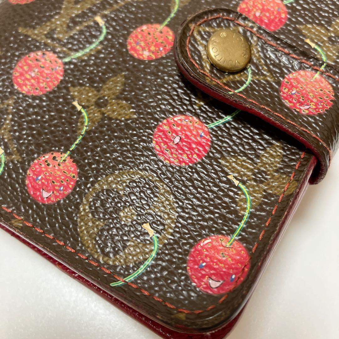 ルイヴィトン モノグラム コンパクトジップ 村上隆 チェリー 折り財布