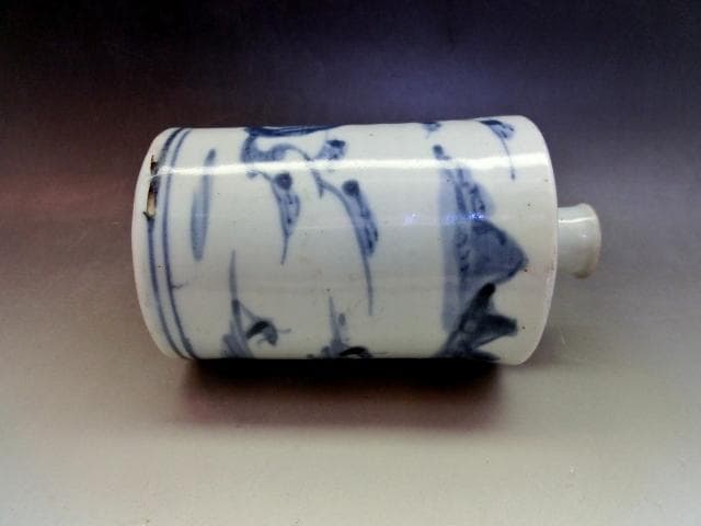徳利■蛸唐草紋古伊万里染付山水図小徳利(江戸後期)古い酒器 水滴 時代物 骨董■