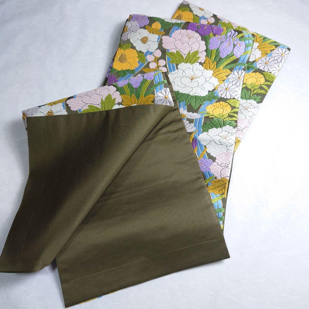正絹 袋帯 六通柄 河合美術織物 四季の花 極上 逸品 未使用品