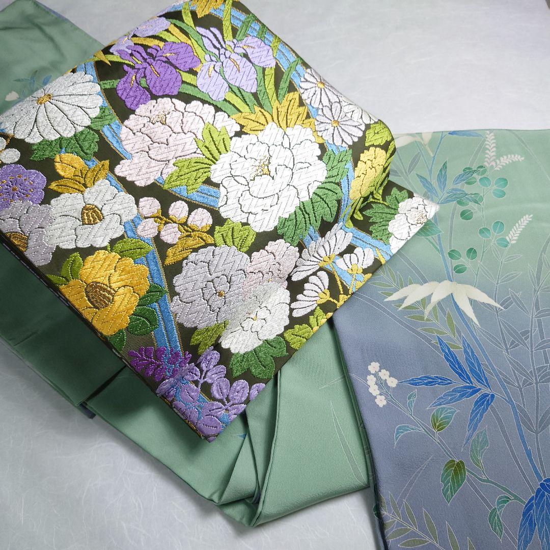 正絹 袋帯 六通柄 河合美術織物 四季の花 極上 逸品 未使用品