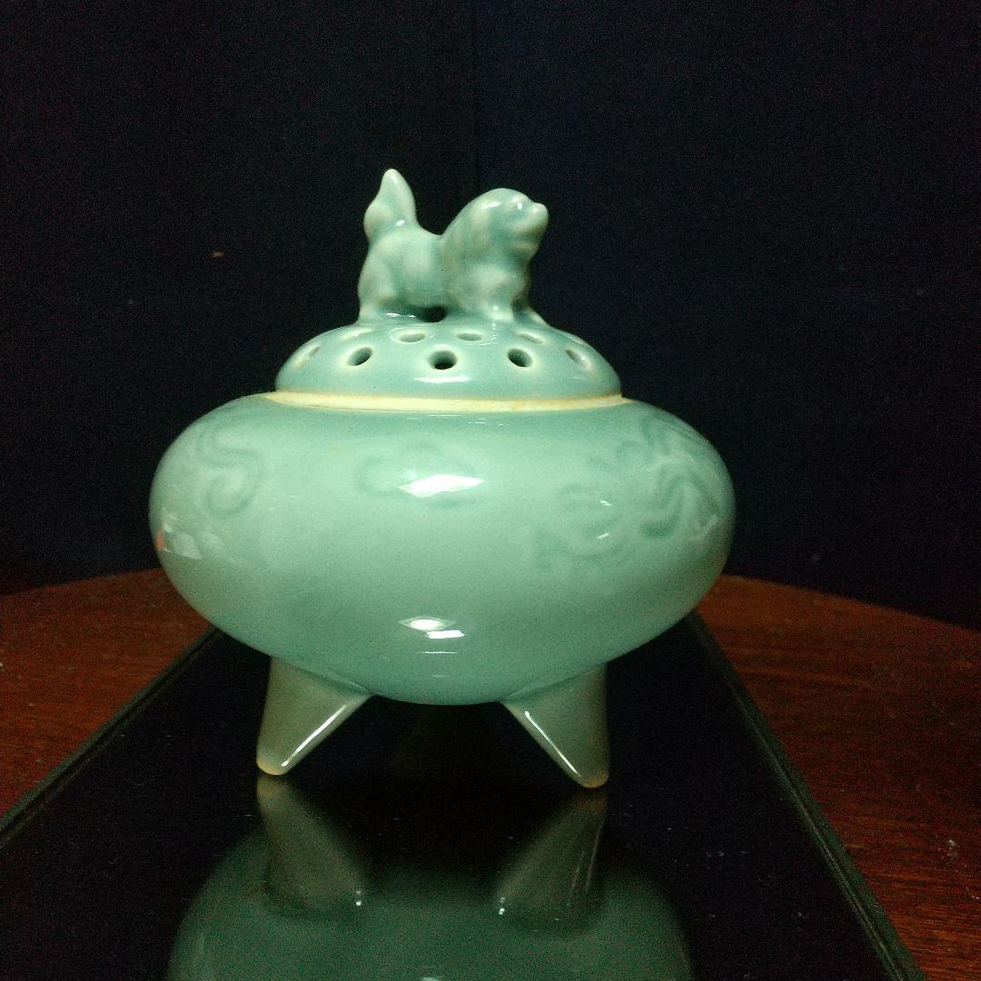 砥部焼 栖山作 青磁三脚香炉