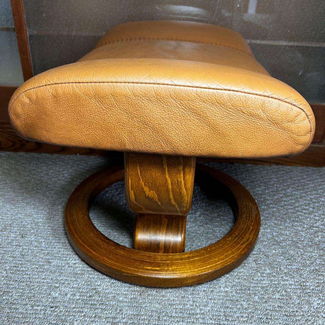 【良品】エコーネス EKORNES 本革レザー オットマン 前後可動式 ブラウン