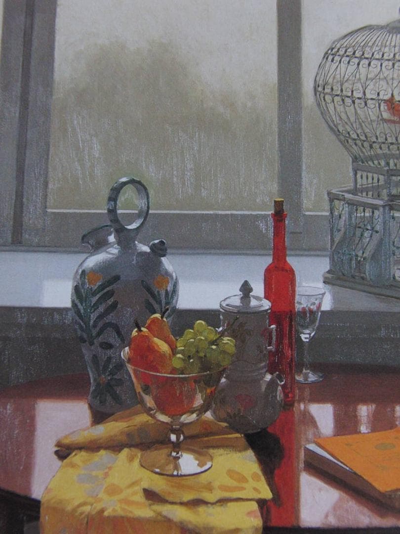 新井隆、【窓辺の静物】、希少な額装用画集より、新品額装付、状態良好