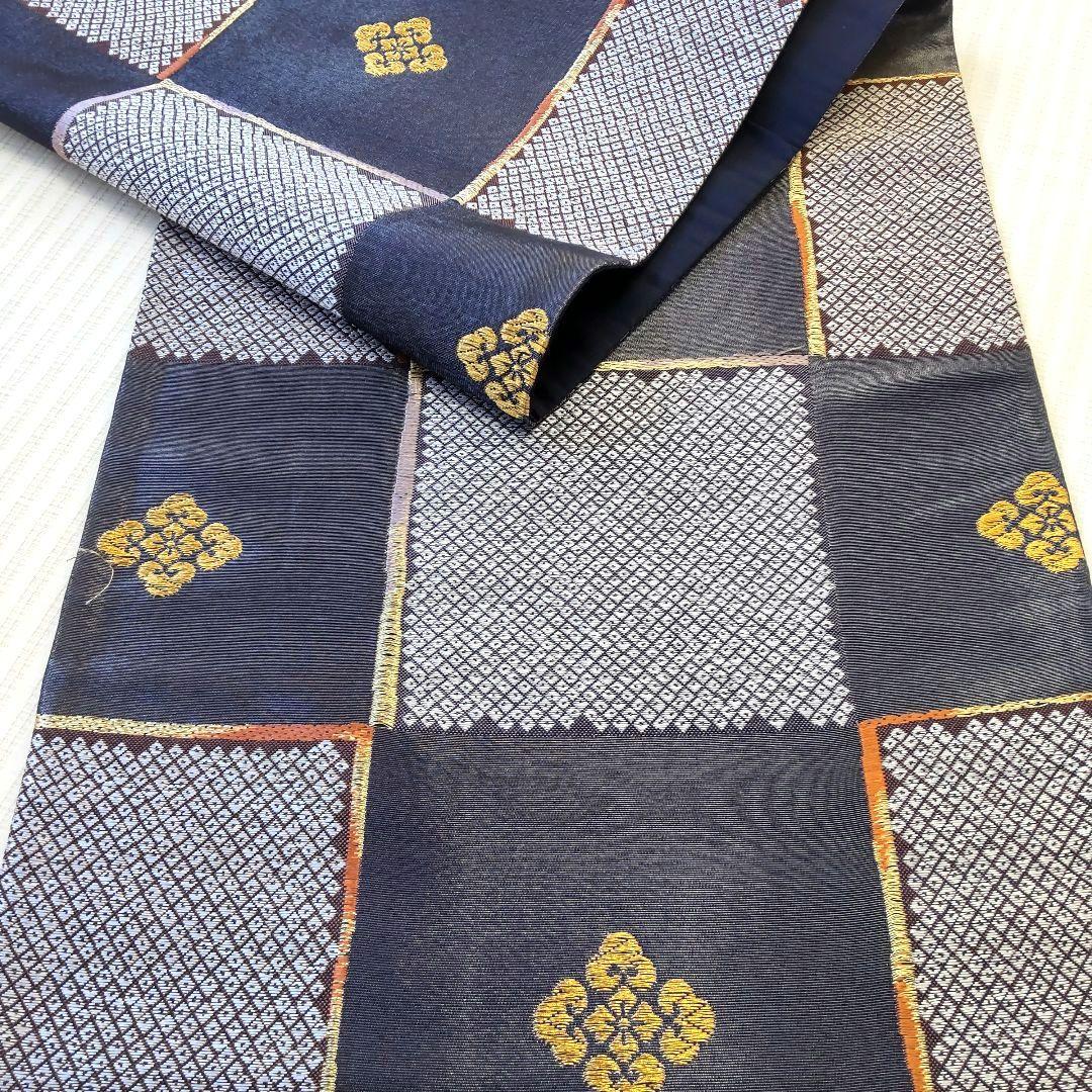 【洒落袋帯】一目惚れ級！黒地引箔×鹿子市松■天井鹿子文/粋モダン/424cm