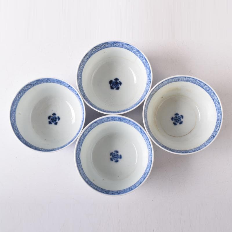 伊万里焼　古伊万里　富貴長春　染付花文　煎茶碗　四客　7685