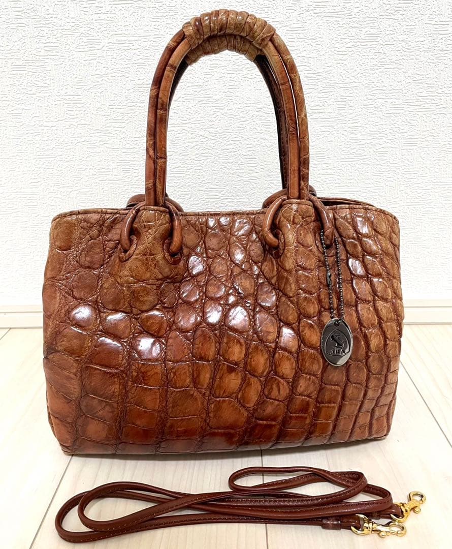 【希少】クロコダイル 高級 ハンドバッグ JRA認定 織りネーム付き 2WAY