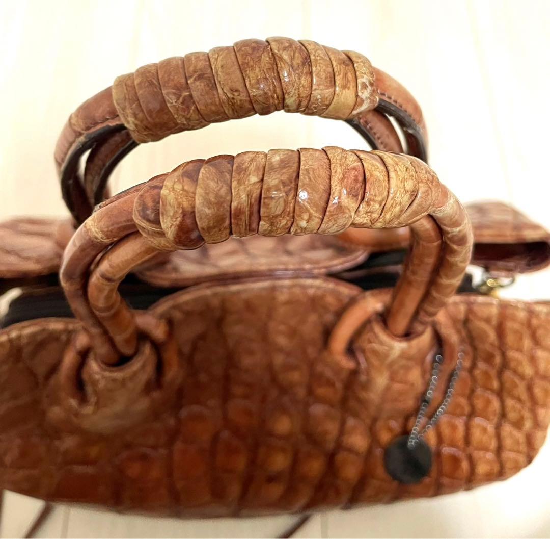 【希少】クロコダイル 高級 ハンドバッグ JRA認定 織りネーム付き 2WAY