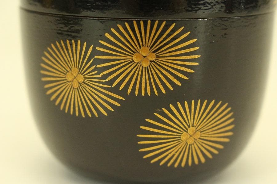 茶道具 而妙斎好 唐松蒔絵 一閑 大棗 一峰作 共箱 美品(A947)