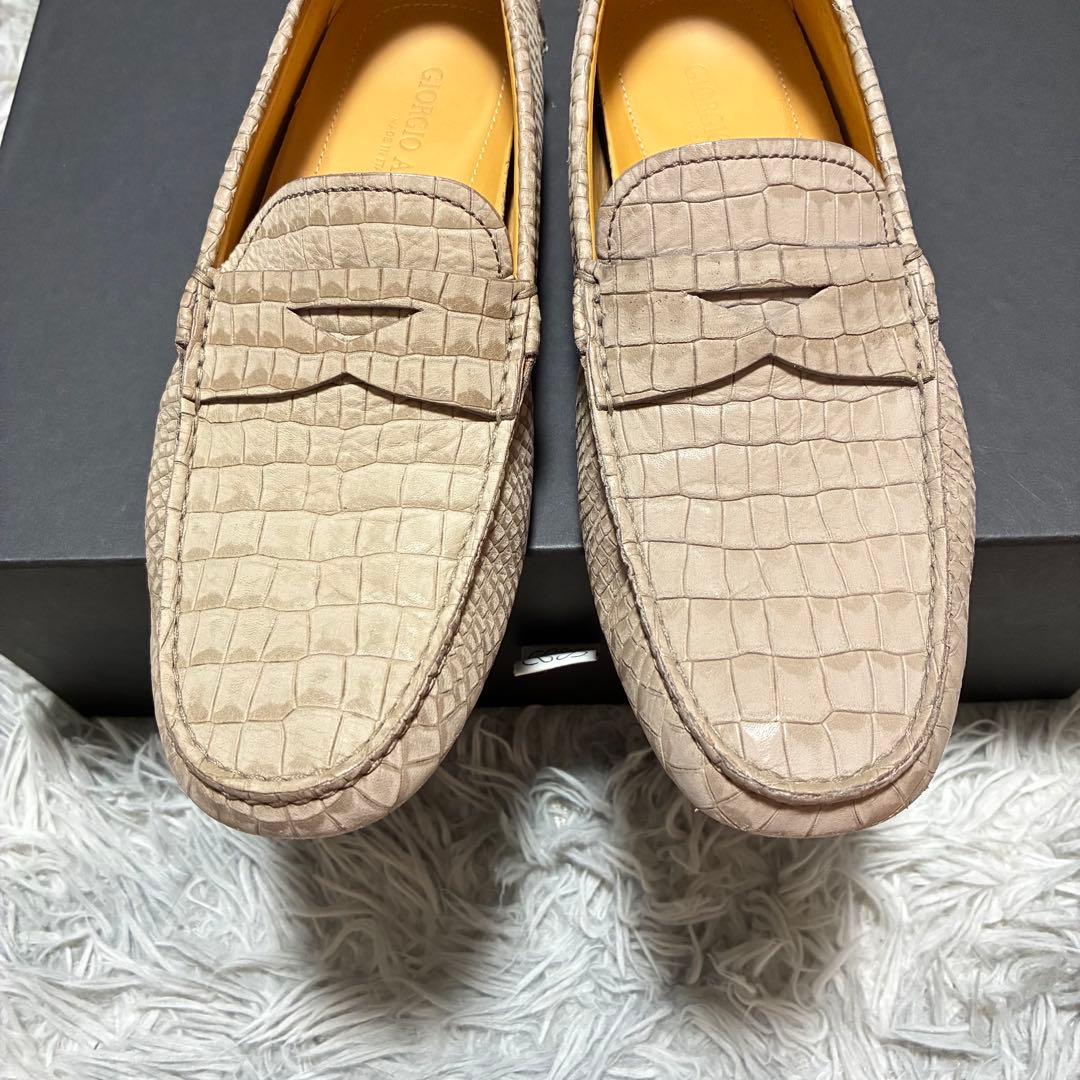 【未使用に近い】GIORGIO ARMANI 本革 クロコ型押し ６グレージュ