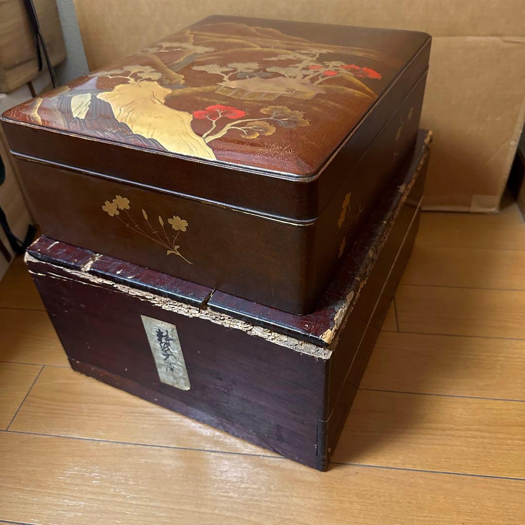 金蒔絵吉野山図硯箱 明治時代-19世紀頃 硯 水滴 双鹿 内梨子地漆器文房具