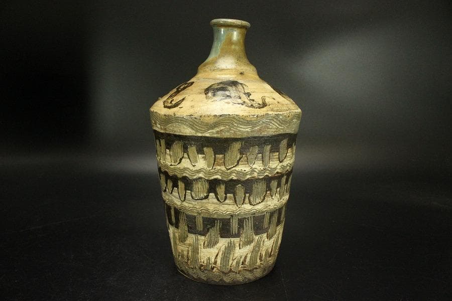 古唐津 櫛目 模様 徳利 高24.3cm 古美術(ZE565)