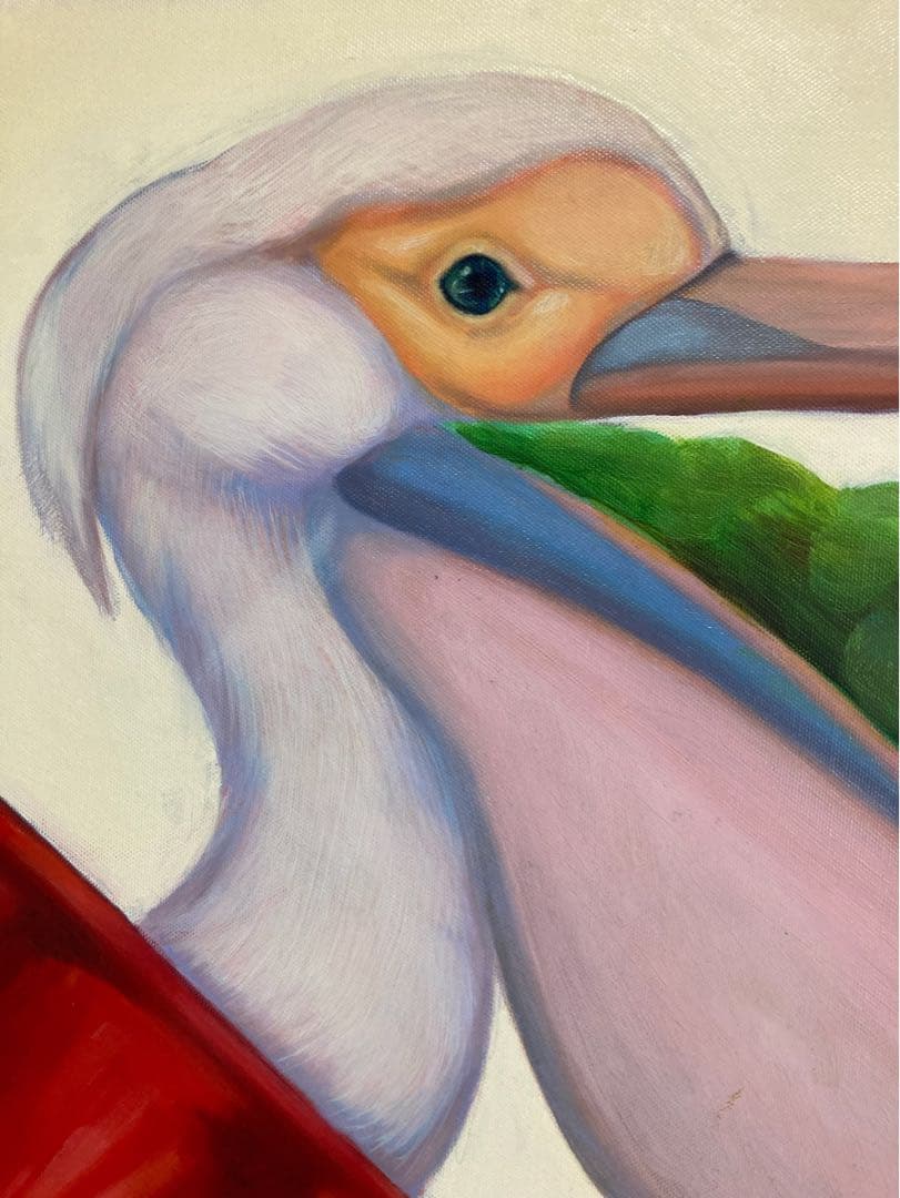 無題　新人画家　大塚麻世 ペリカン　油彩 絵画 油絵 動物　動物絵　拡声器