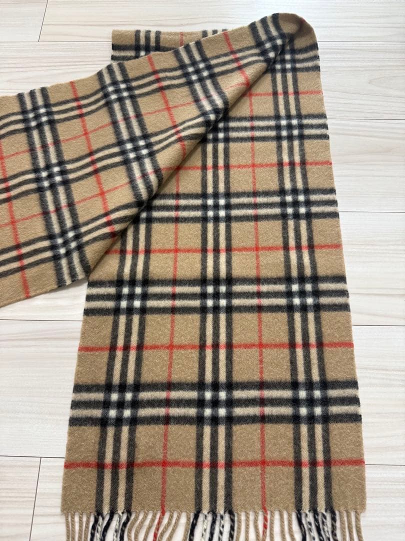 バーバリー カシミヤ チェックマフラー ベージュ