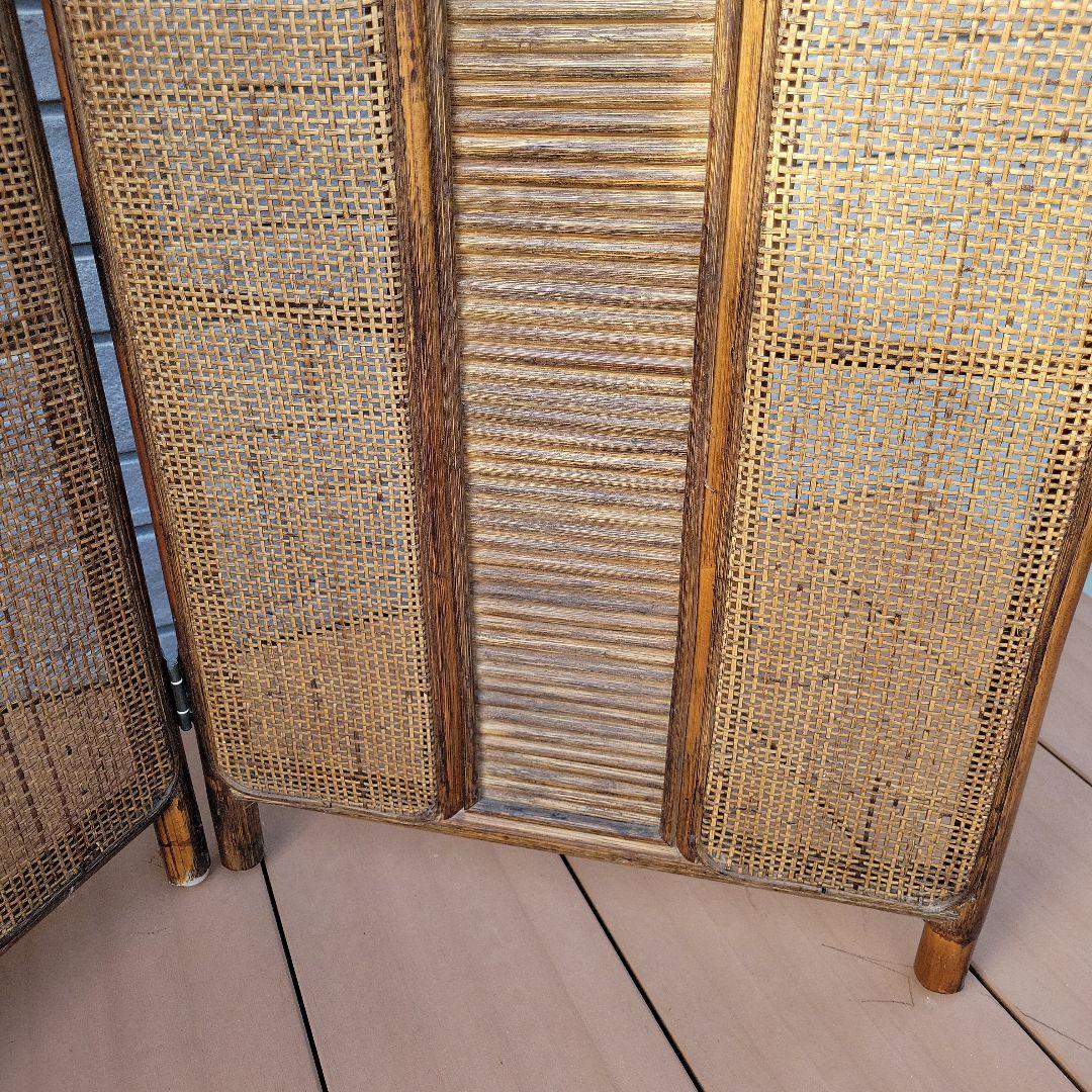 衝立 3連 ラタン パーテーション 籐家具 超美品 間仕切り アジアン レトロ