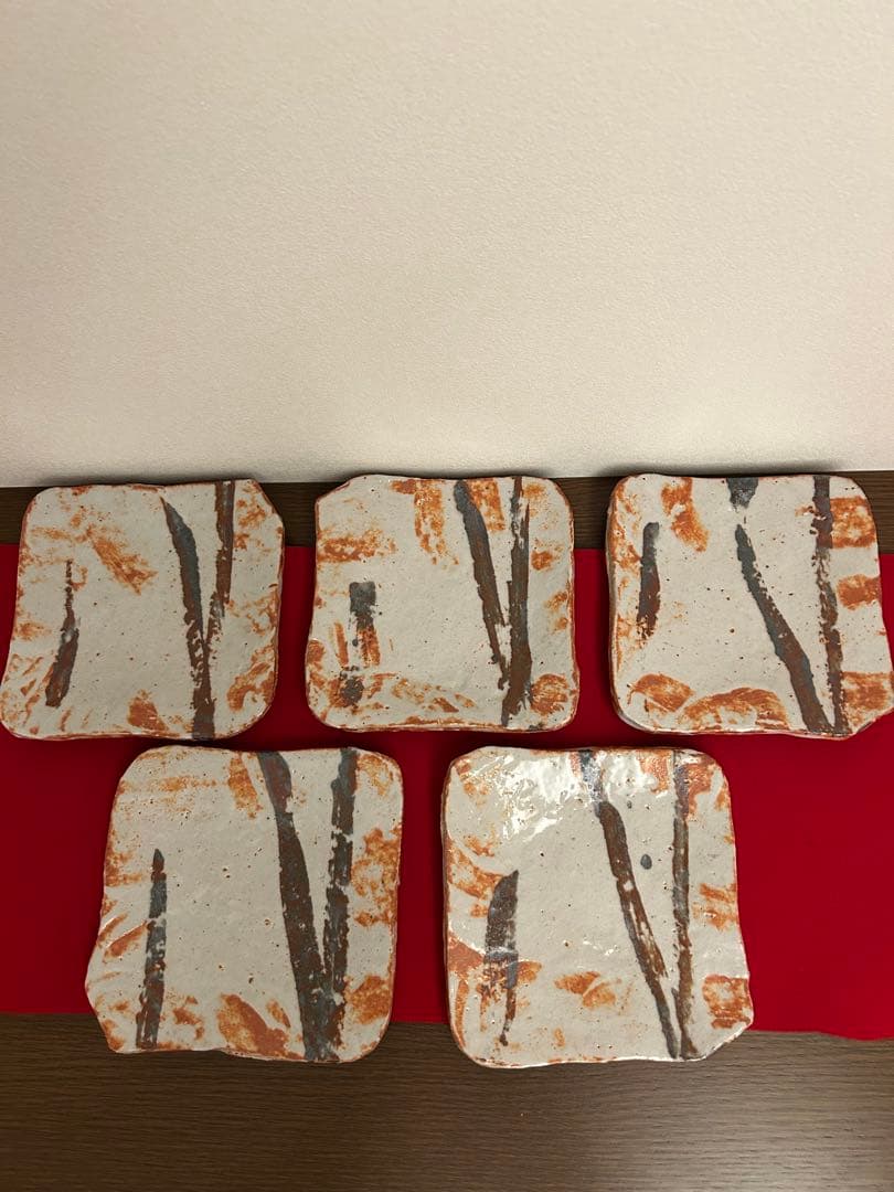 久保忠広作　紅志野皿五客