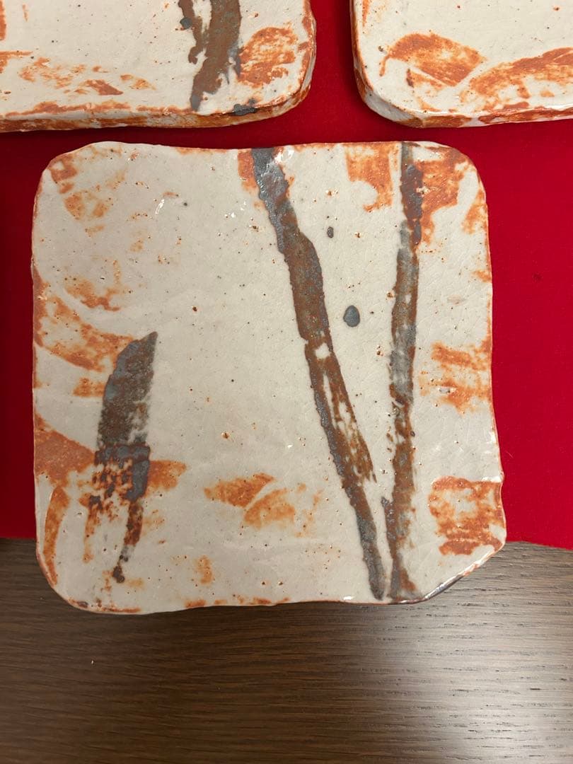 久保忠広作　紅志野皿五客