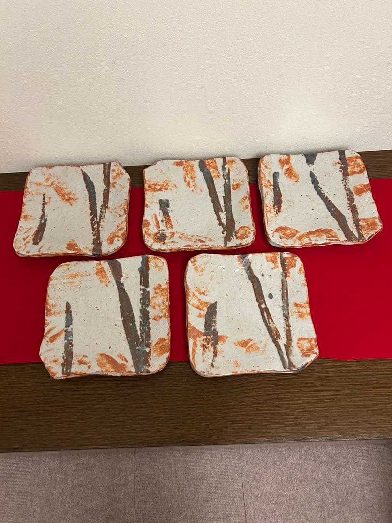 久保忠広作　紅志野皿五客