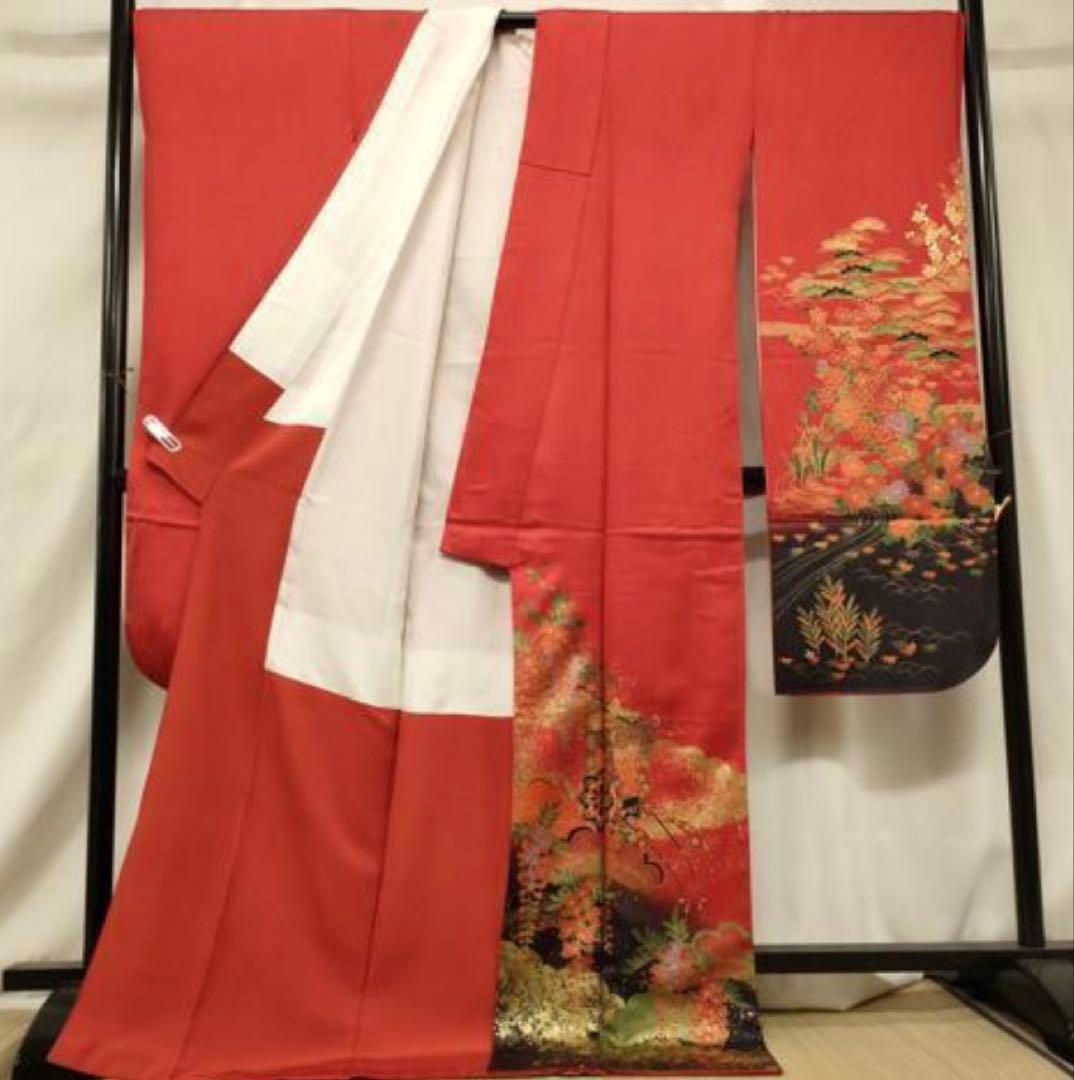 振袖 フルセット6点サイズＬ雲取り御所車花文　松　暈し染め　金彩　正絹