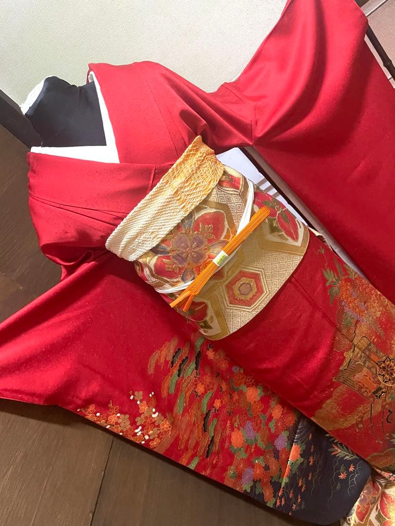 振袖 フルセット6点サイズＬ雲取り御所車花文　松　暈し染め　金彩　正絹