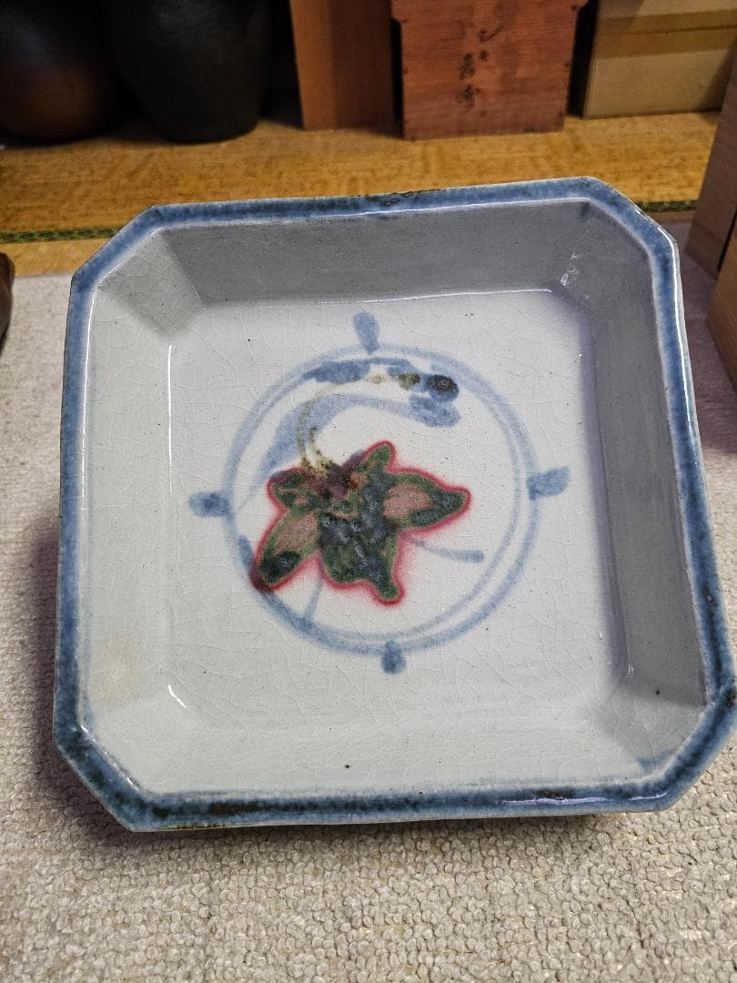 民藝 河井寛次郎？ 呉須百合辰砂角鉢 未鑑定品