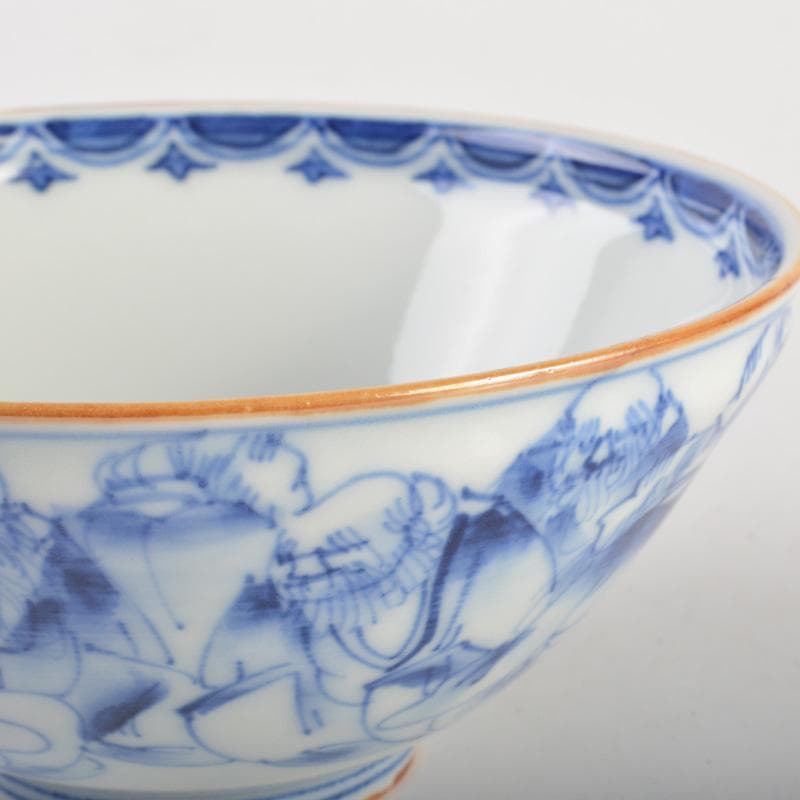 瀬戸焼　河本礫亭作　染付　寿老文茶碗　共箱　V　6680