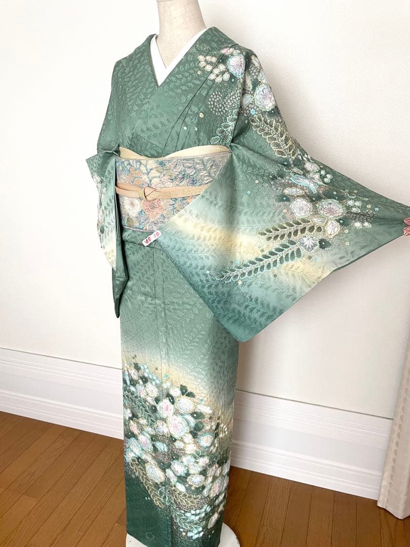 デイブ様リクエスト辻が花付下げ訪問着 正絹着物トールサイズ裄丈67帯セット