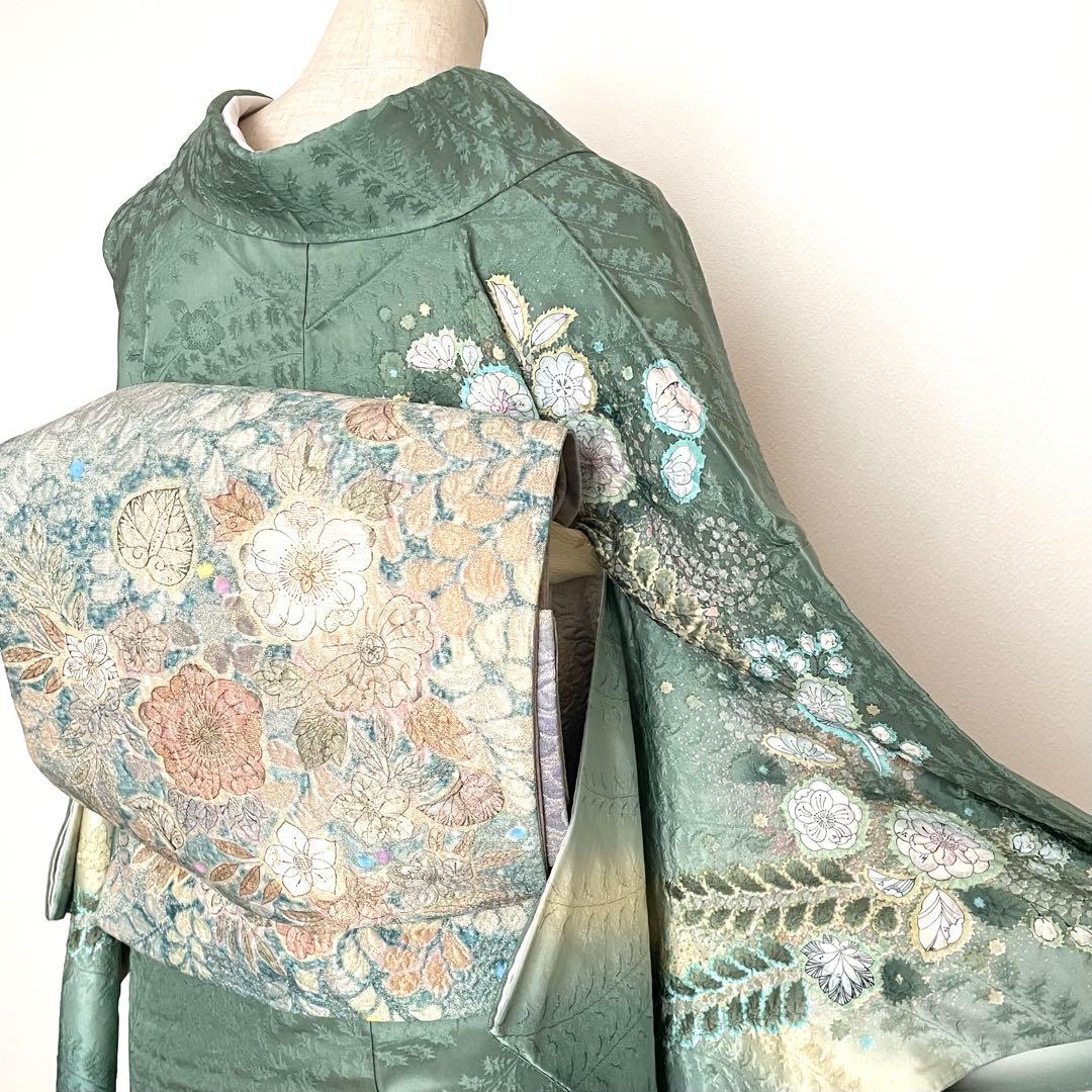 デイブ様リクエスト辻が花付下げ訪問着 正絹着物トールサイズ裄丈67帯セット